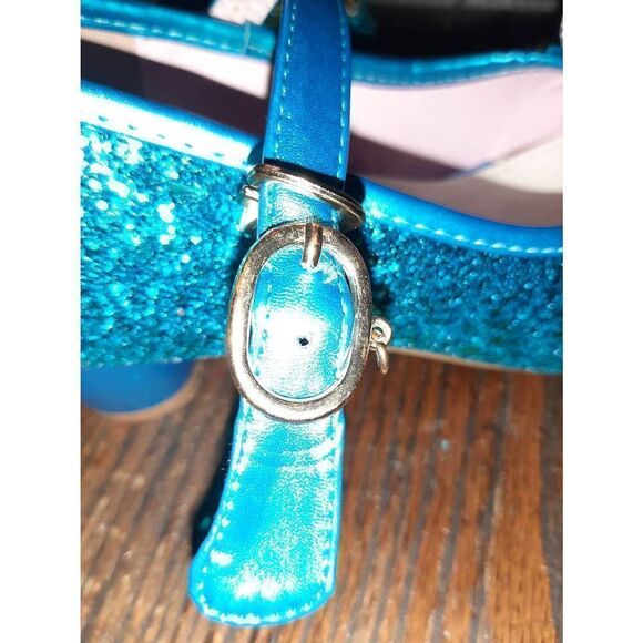Big Girls Size 4 Vang Guang ViDuo Blue Sparkle Glitter Bow Princess Shoes - Picture 7 of 7